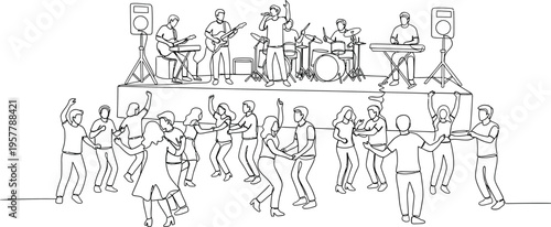 stylized illustration of a lively party scene