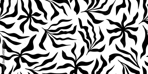 Hand outline drawing leaves seamless pattern, isolated on a white background, vector design