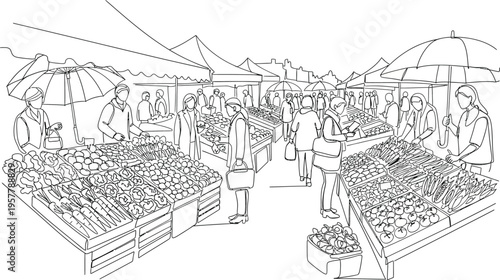 outdoor market people shopping plants