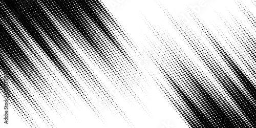 Grunge halftone gradient background. Faded grit noise texture. White and black sand wallpaper. Retro pixelated backdrop. Anime or manga style comic overlay. Vector graphic design textured template