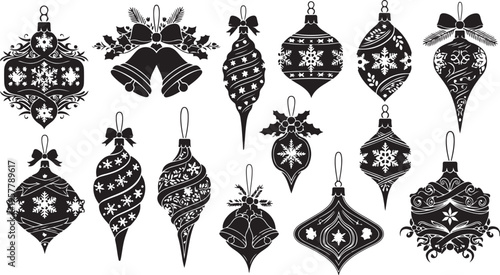 Black and white Christmas ornaments set for decoration ideas