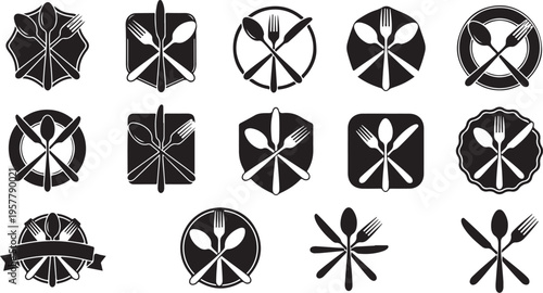 Collection of black and white flower icons and logos