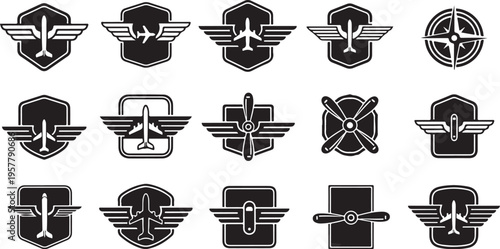 Aviation Logos and Emblems with Wings and Shields Collection
