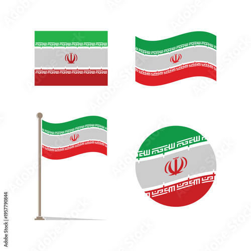 Iran flag icon collection on white background