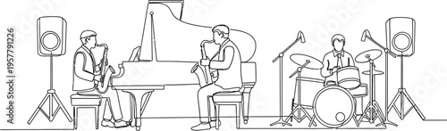 music band playing instruments on stage