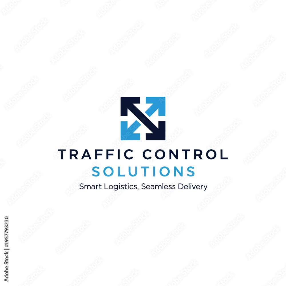 Fototapeta premium Traffic Control Solutions Logo with Arrows, Logistics, and Delivery Focus.