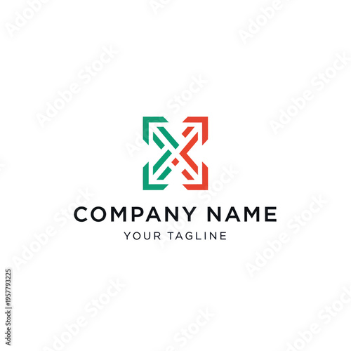 Abstract X Logo with Arrows Pointing Inward and Outward, Modern Design.