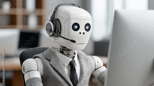 Wallpaper Mural Future at Work: A Humanoid Robot in a Business Suit Performing Office Tasks with Precision, Intelligence, and Human-Like Focus Torontodigital.ca