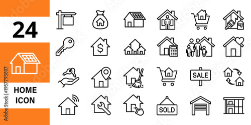 Home icons: real estate, property, house, and housing market symbols