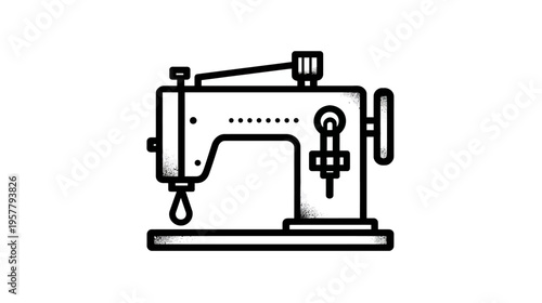 Vintage Sewing Machine Line Art Icon - Retro Tailoring, Crafting, and Fashion Symbol