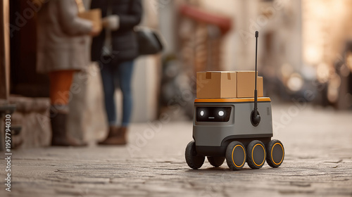 Wallpaper Mural A Smart Urban Robot Transporting Packages Through a Modern City Street with Efficiency and Precision Torontodigital.ca
