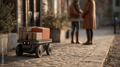 Wallpaper Mural A Smart Urban Robot Transporting Packages Through a Modern City Street with Efficiency and Precision Torontodigital.ca