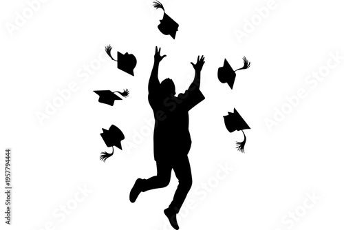 Graduation cap toss silhouette vector