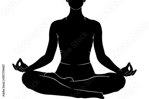 Black silhouette of a woman meditating in lotus position vector
