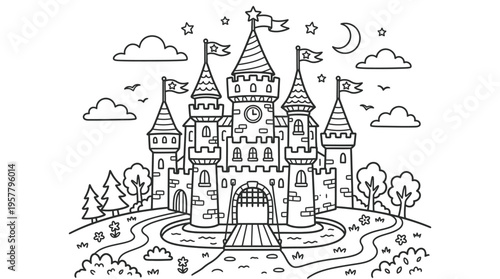 Large Medieval Castle with Towers.