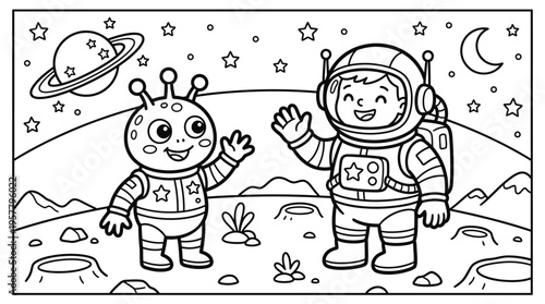 Astronaut and Alien in Space Suits.