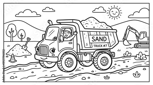 Sand truck with sand load.