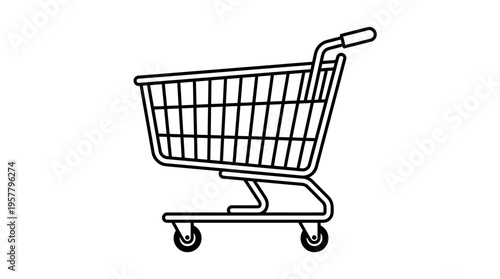 Shopping cart with four wheels.