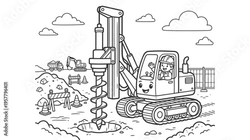 Excavator drilling into the ground.