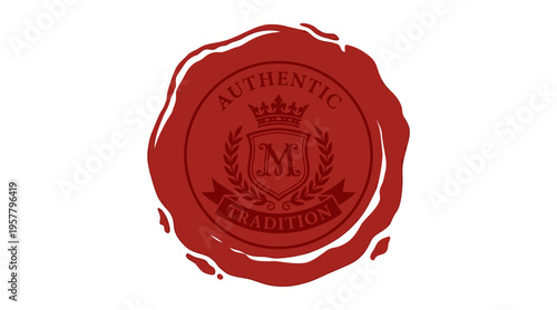 Red wax seal featuring a crown and laurel design, symbolizing authenticity and tradition
