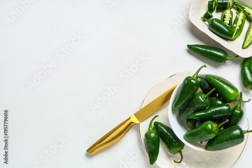 Bowls with green jalapeno p...