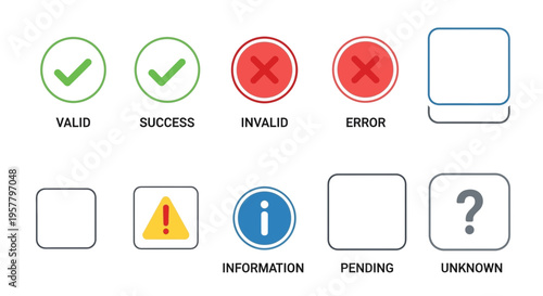 Set of modern interface icons depicting valid invalid success information states