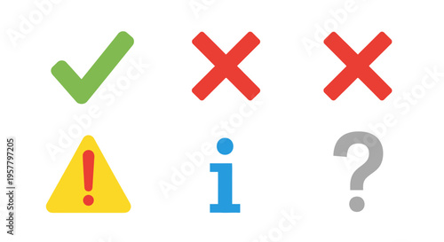 Set of colorful symbols representing validation errors and information