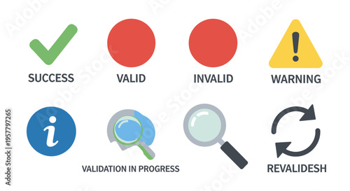 Set of flat design icons illustrating different concepts and statuses