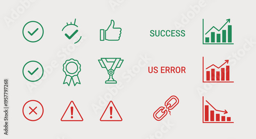 Set of financial icons with success error and progress chart illustrations