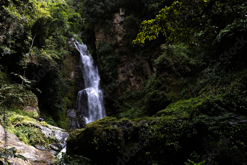 Pristine Tropical Waterfall Cascada Norte in Waraira Repano National Park. Hidden gem along the Rio Norte river in the lush mountains of Guatire, Miranda, Venezuela