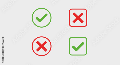 Set of four check mark icons illustrating approval and rejection concepts