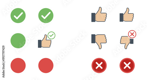 Set of icons representing positive and negative feedback approval and denial