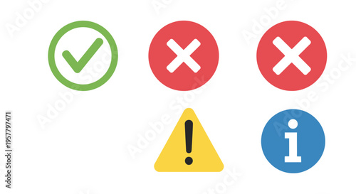 Set of icons with checkmark cross exclamation and information symbols