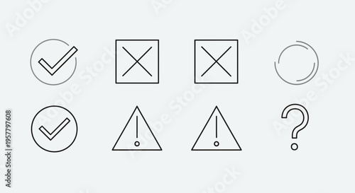 Set of minimalist icons representing checkmarks crosses and symbols