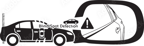A black and white image of a car with blind spot detection