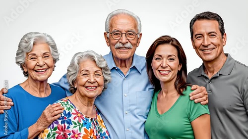 Smiling Diverse Multi-Generational Family Poses Together Studio Portrait