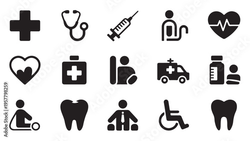 Medical icons set with healthcare symbols for hospital clinic doctor nurse and patient care