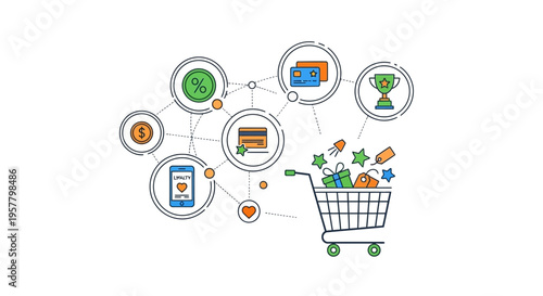 Online shopping and e commerce vector illustration with shopping cart