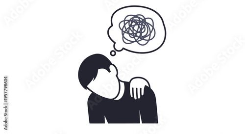Person thinking with thought bubble illustrating confusion or problem