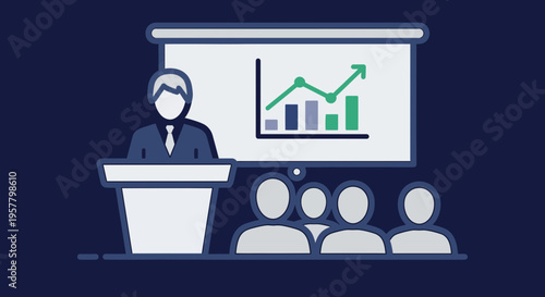 Presenter at conference speaks about data and financial growth