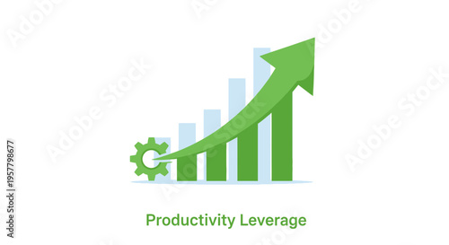 Rising chart with gear and arrow symbol representing productivity increase