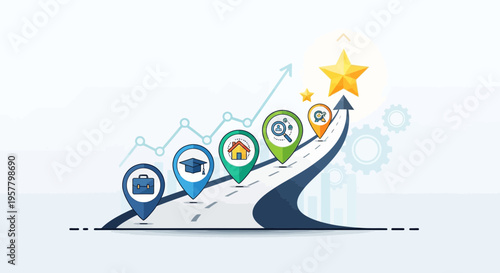 Road to success concept illustration with career journey and achievement symbols