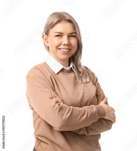 Young businesswoman with he...