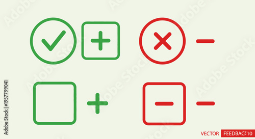Set of positive and negative check marks and mathematical symbols
