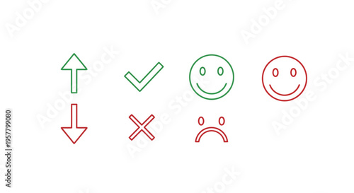 Set of simple icons displaying positive and negative choices on white
