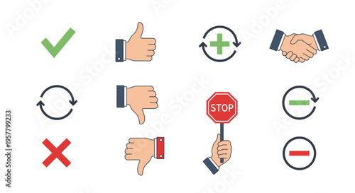 Set of various hand gestures and symbols for business and communication