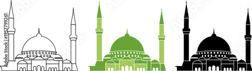 Islamic Mosque Architecture with Minarets and Dome