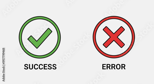 Success and error icons with check mark and cross mark on light gray background