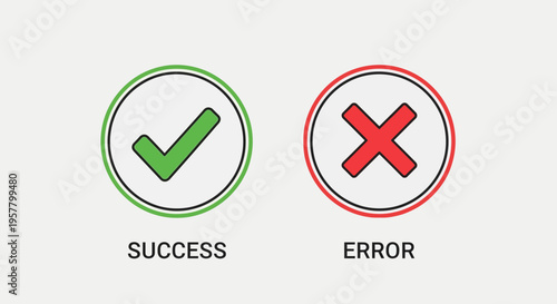 Success and error icons with check mark and cross mark on gray background