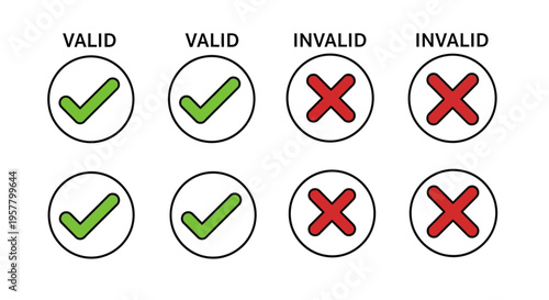 Valid and invalid symbols displayed in a row on white background for decisions